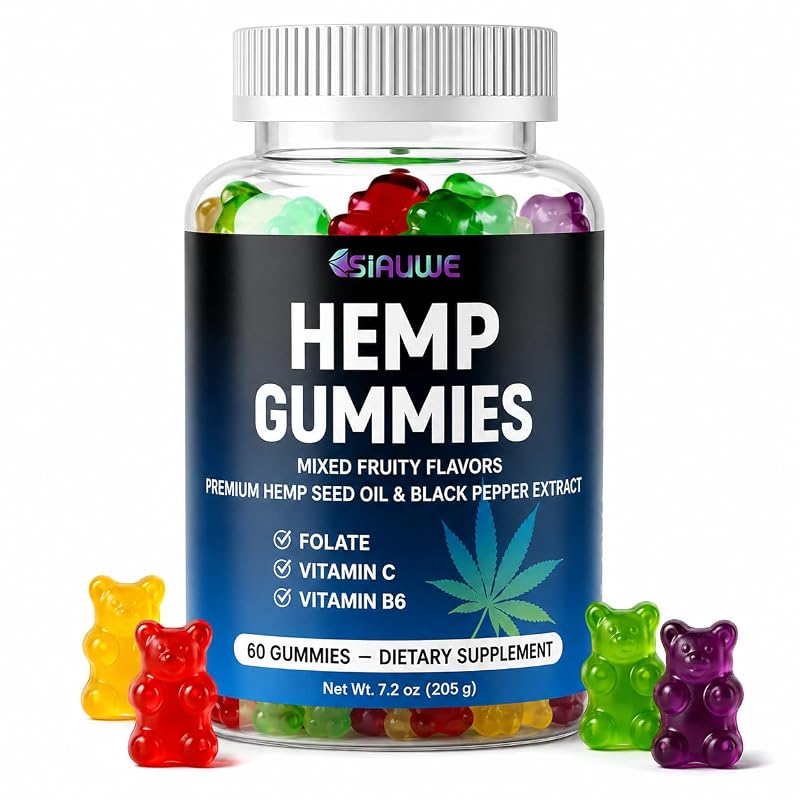 SIAUWE Gomas de óleo de semente de cânhamo com vitaminas C, B6 e folato, 500 mg, 60 gomas
