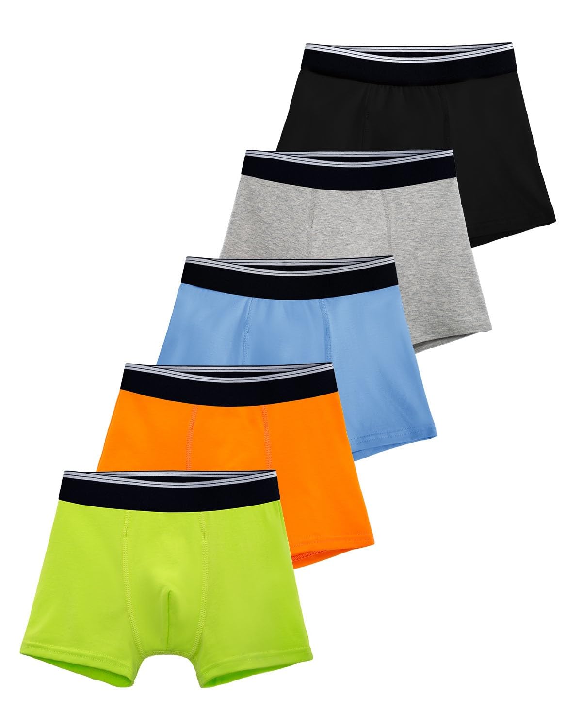 TIICHOO Cotton Incontinence Underwear for Boys Reusable Boxer Briefs 5 Pack Large Black Azure Gray Orange Green