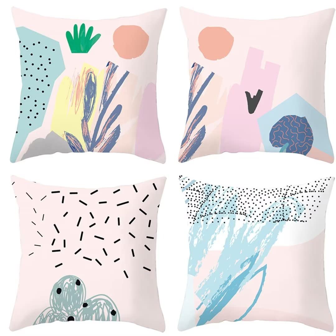 Set van 4 waterdichte kussenhoezen voor buiten, 50 x 50 cm, zwarte planten, patroon, bank, kussensloop, decoratie voor lente, zomer, voor buiten, voor balkon, terras, tuin, 4 stuks T-1196