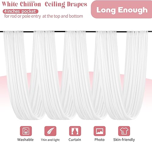 Miniatura 3 de 8 paneles de cortinas blancas para techo de boda, cortinas de techo de 5 x 20 pies, cortinas de tela transparente para arco de boda, cortinas de