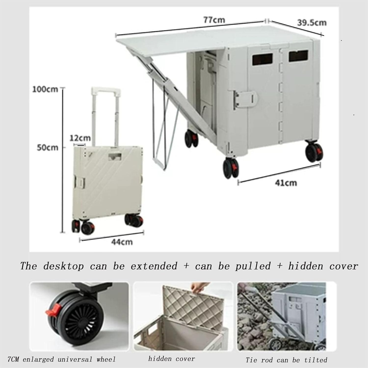 Scatola portaoggetti pieghevole da campeggio e carrello multiuso con manico regolabile, perfetta per insegnanti, ufficio, shopping e casa, soluzione organizzativa portatile (bianco B)