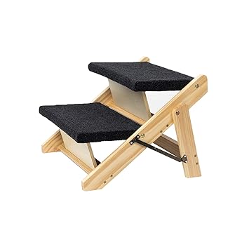 MEWANG Wood Pet Stairs/Pet Steps - Foldable 2?Levels?Dog Stairs &?Ramp?Perfect for Beds and Cars - Portable?Dog/Cat Ladder Up to 110 Pounds