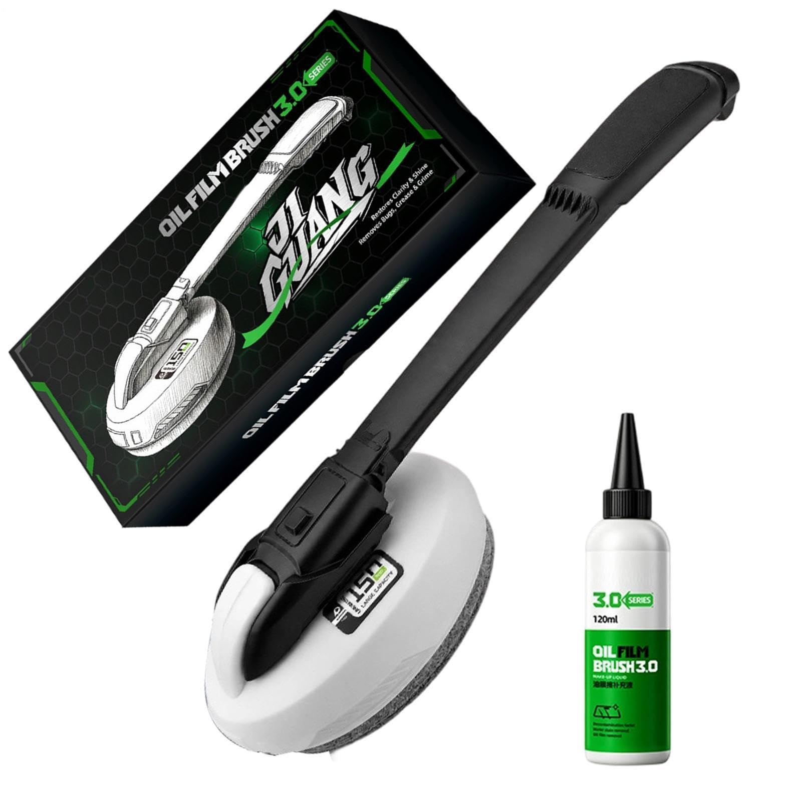 Usuwanie folii z kryształu samochodu szczotka do czyszczenia olejowa w zestawie | 150 ml fabrycznie napełniony środek czyszczący + 120 ml wkład do czyszczenia szyb samochodowych na tłuszcz, lusterko wsteczne