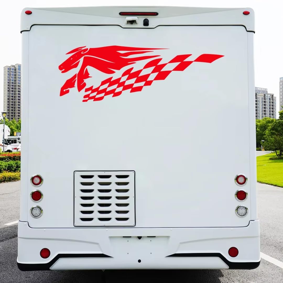 Decalcomanie per auto per Van Rv Camper Camper Copertura Adesivi per Auto Grafica Bandiera a Scacchi Decalcomania Corsa di Cavalli