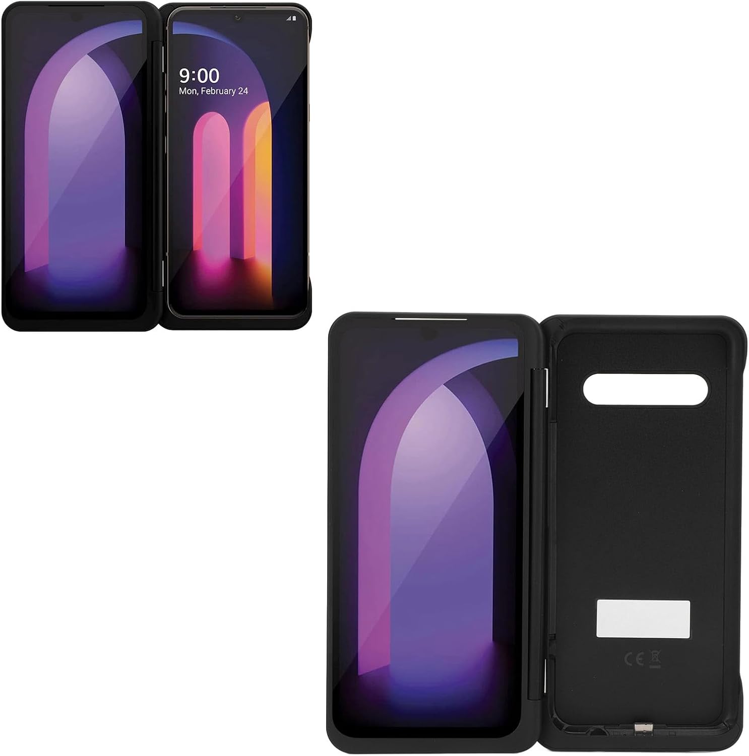 Dual Screen Phone Case, Foldable Detachable Dual Screen Case, with Magnetic Type C Adapter for V60 5G LM V605N Black