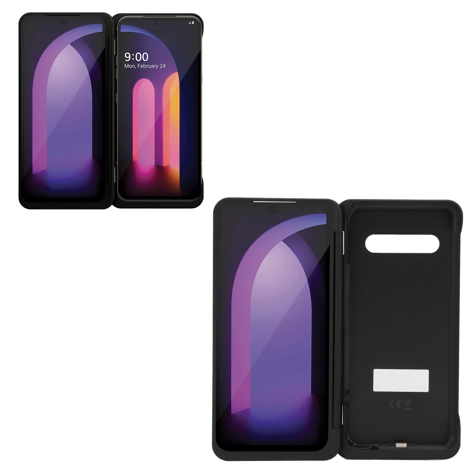 Generic Składana Obudowa z Dwoma Ekranami i Magnetycznym Adapterem Typu C do V60 5G LM V605N, Zapewniająca pełną ochronę czarną obudowę dla Płynnego Przełączania Aplikacji
