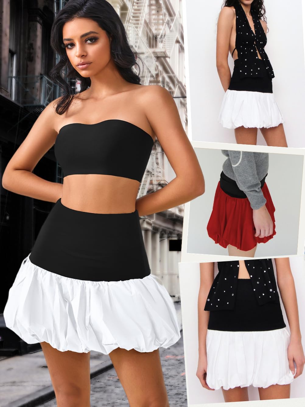 High Waisted Bubble Skirt, As Babydoll Tops, Mini Ruffle Skirts for Women, Mini Hem Tummy Control - Image 7