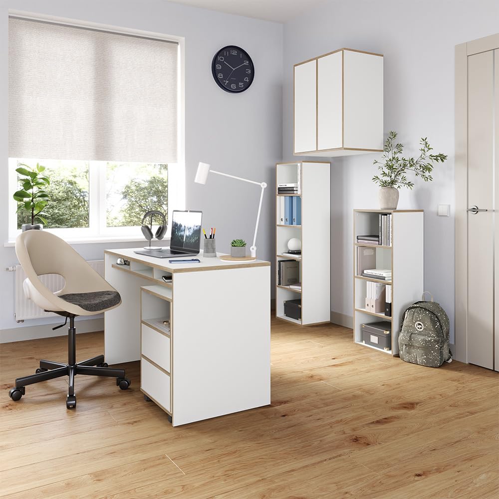 Vicco Caisson Roulant Tetrix, Blanc, 42x55cm | avec étagères et 2 tiroirs, sur roulettes pour une utilisation flexible au bureau ou en télétravail