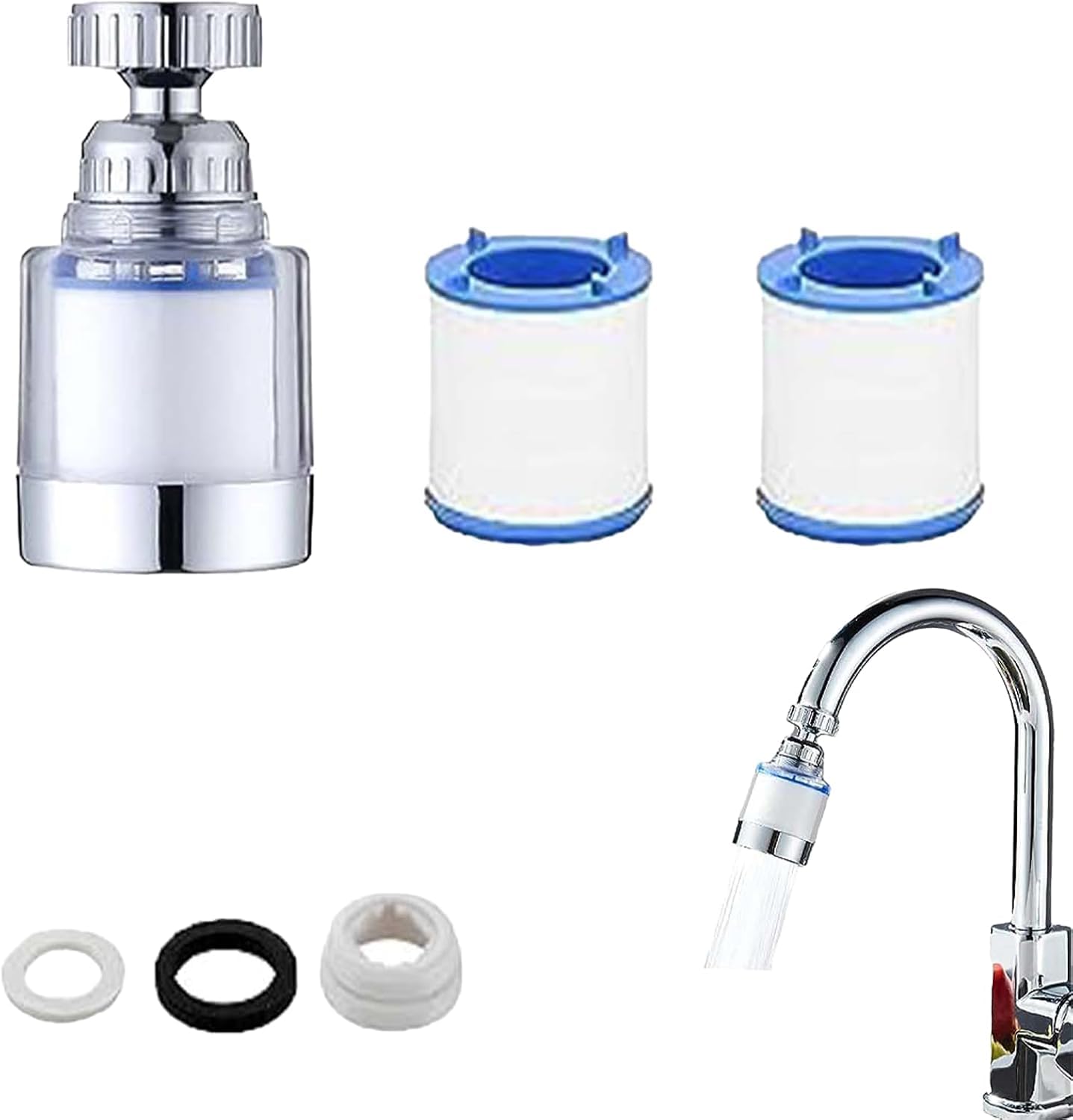 360 ° Rotating Bathroom Faucet Filter with 2 Replacement Cartridges, Remove Heavy Metals and Hard Water Sink Water Faucet Filter for Kitchen and Bathroom(1PCS,Multicolour)-picture-13