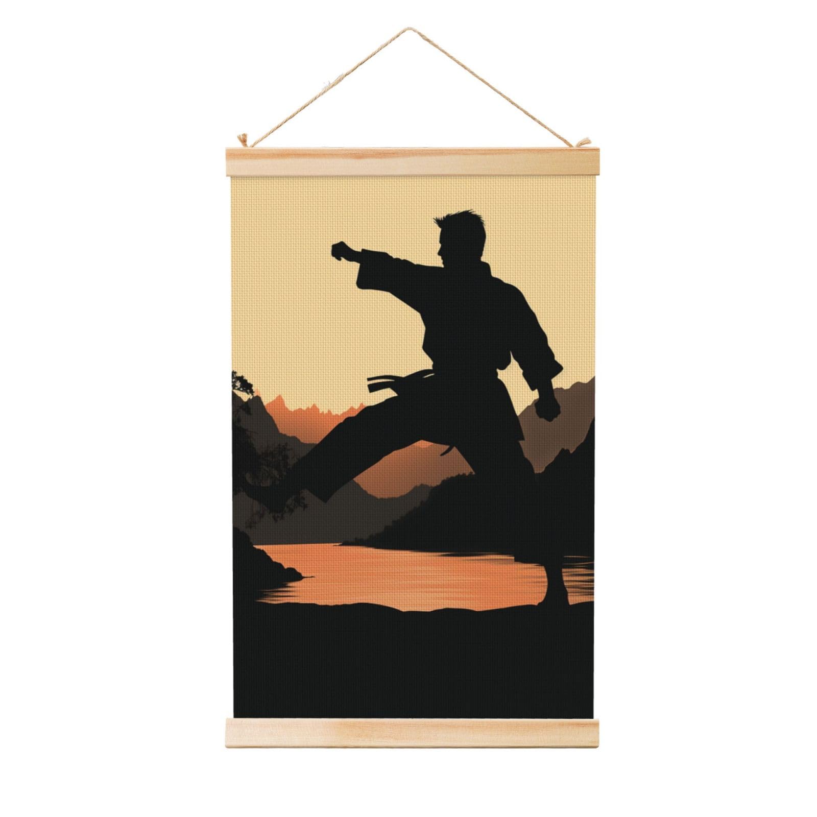 Karate Poster Wooden Shaft Hanging Poster Wall Hanging Banner Canvas Artwork with Wood Frames 20"x30" Modern Artwork Decor Ready to Hang Wall Art for Home Decor Scroll Painting