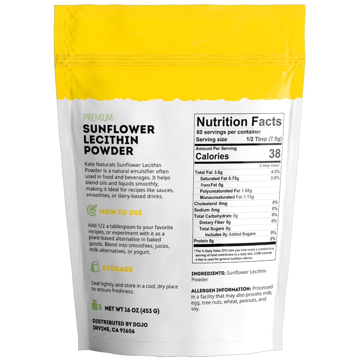 Kate Naturals Sunflower Lecithin Powder for Baking Bread & Cooking (16oz) — Amazon image 2