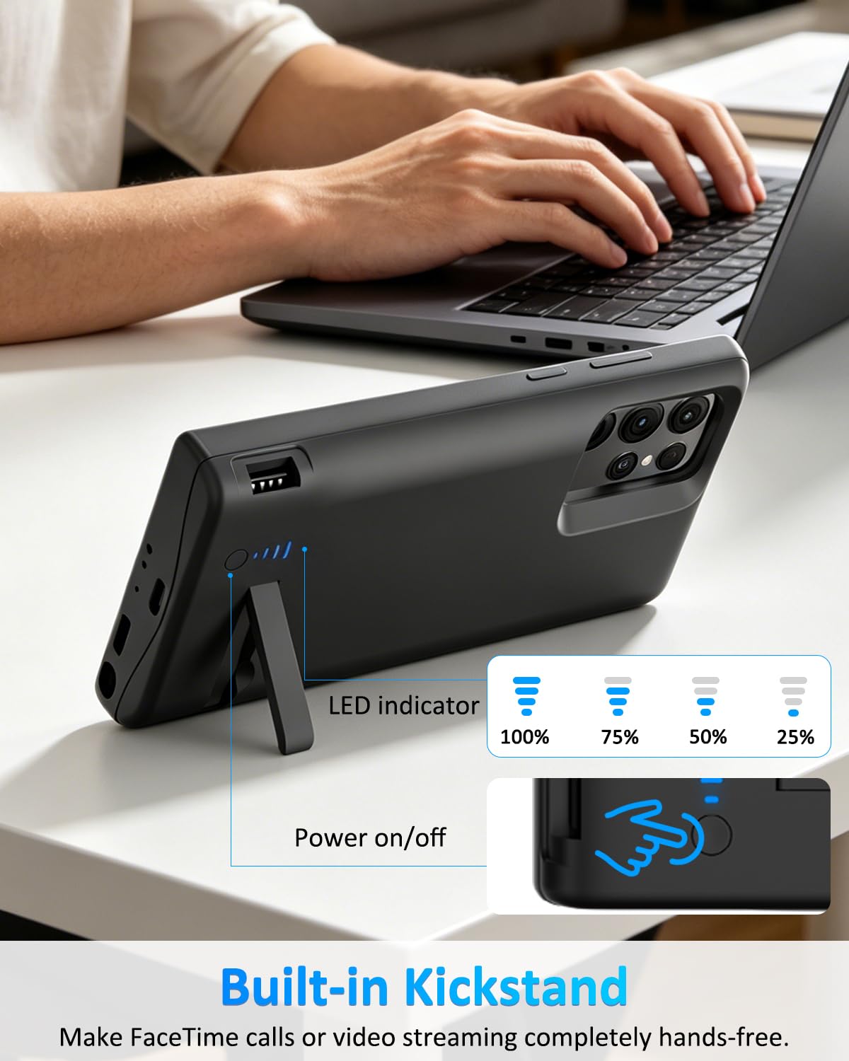 Funda de batería para Samsung Galaxy S22 Ultra, 5000 mAh, cargador rápido portátil, batería externa recargable inteligente para Galaxy S22 Ultra, color negro