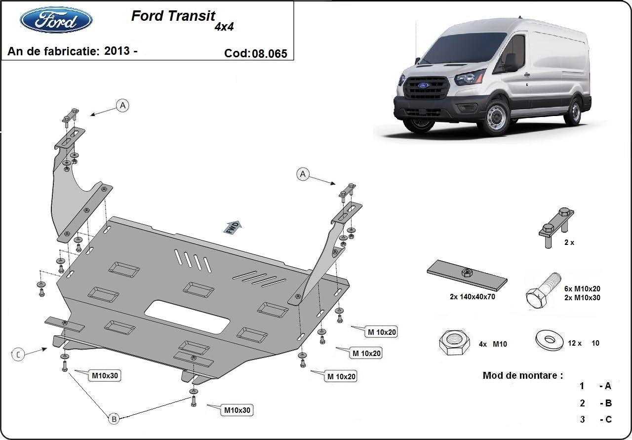 Protección bajo motor compatible con Ford Transit - 4x4 - (2019-2025)