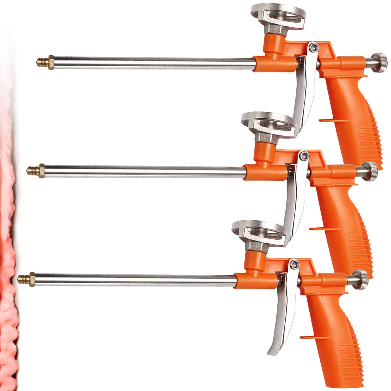 GOMETY - Pistola a schiuma di poliuretano, 3 pezzi, con impugnatura ergonomica in plastica, per fai da te e professionali, per sigillare, riempimento, arancione