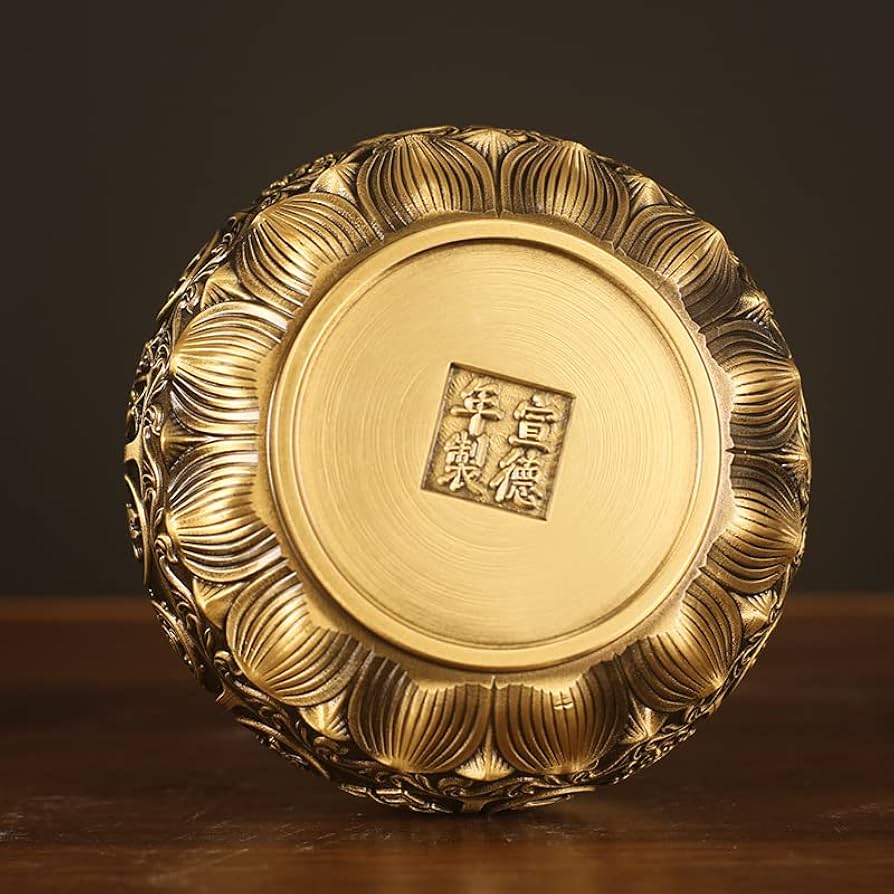 Amazon.com: 纯铜聚宝盆摆件黄铜米缸招财存钱罐客厅家用实心加厚铜盆铜