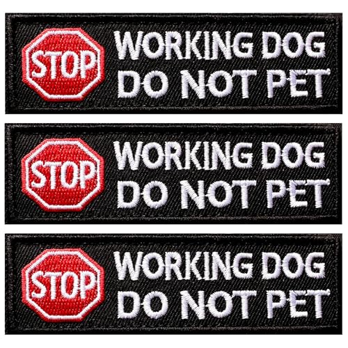 3 Pcs Stop Sign Service Dog Patches for Dog Harness Hook and Loop Embroidered Badge Fastener Appliques Warning Vests Backing Harness Collar Clothes (Working Dog DO NOT PET)