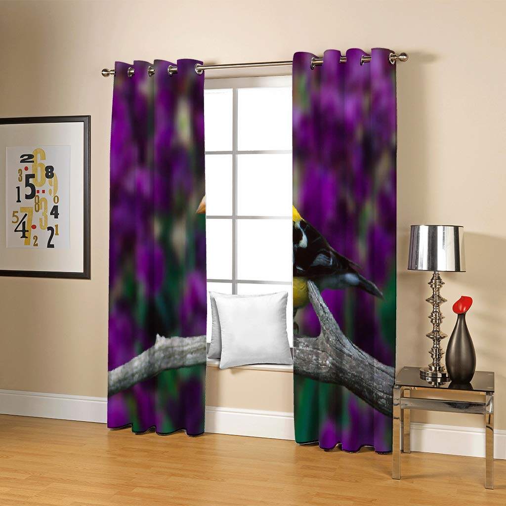 Gardinen Blickdicht Vorhänge 2er Set mit Ösen und Raffhalter, Morbuy 3D Drucken Modern Verdunkelungs Thermo Vorhänge-Set für Wohnzimmer Schlafzimmer Kinderzimmer (140x245cm *2,Gelber Vogel)