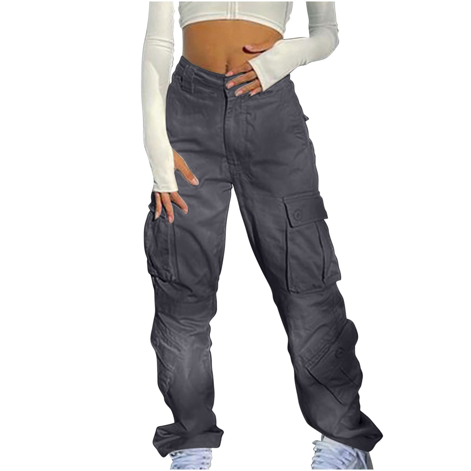 Cargo Pants Women High Waisted Wide Leg Pants Casual Baggy Fashion Y2K Teen Girls Streetwear Patchwork Hiking Trousers