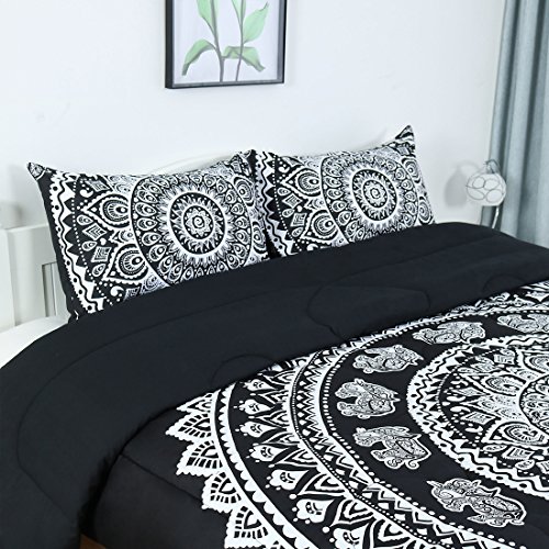 Uxcell 3-Piece Bohemian Black Comforter Sets - 3D Printed Bohemia Themed - All-Season Down Alternative Quilted Duvet - Reversible Design - Includes 1 Comforter, 2 Pillow Cases Full #TOP3