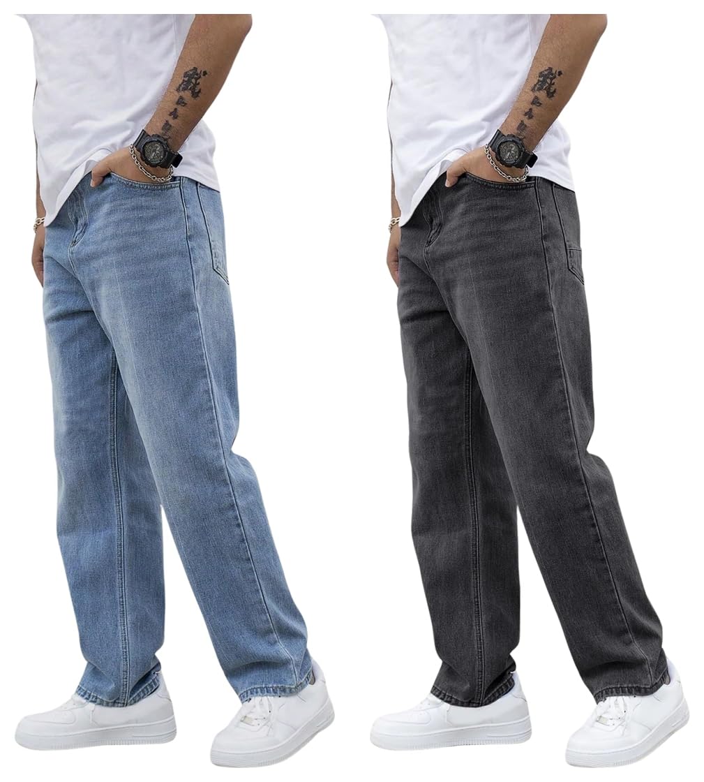 Men's Mid Rise Regular Fit Baggy Jeans in Black & Blue (Size 34, Numeric)., Assorted-image-17