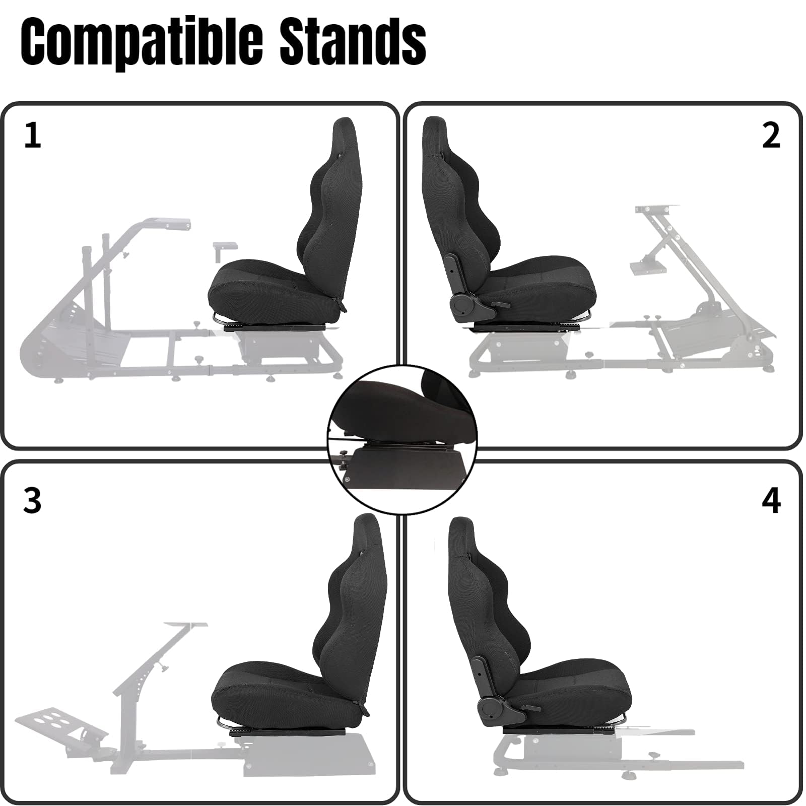 Asiento de carreras con diapositivas de doble bloqueo, asiento transpirable para juegos | Ajuste ajustable a la mayoría de cabinas de simulador de carreras (soporte para volante no incluido)