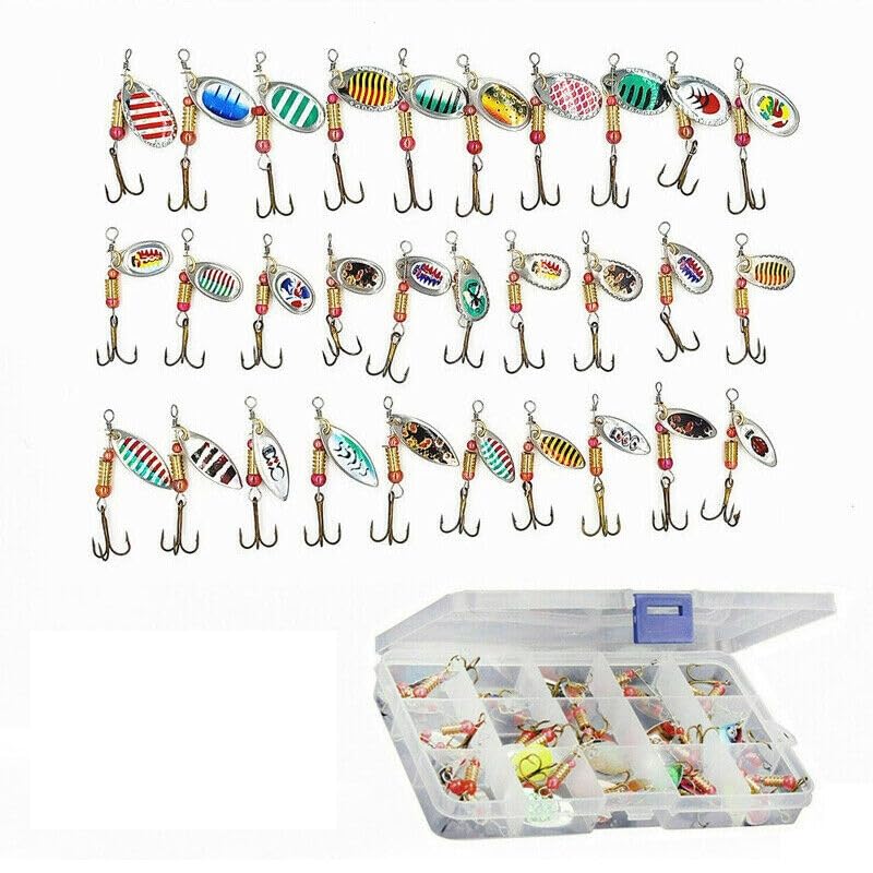 30pcs Fishing Lures Spinner Hard Bait Artificial Bait Tackle Fishing Wobblers Casting Spoon Trout Bass Salmon Pike Walleye Perch
