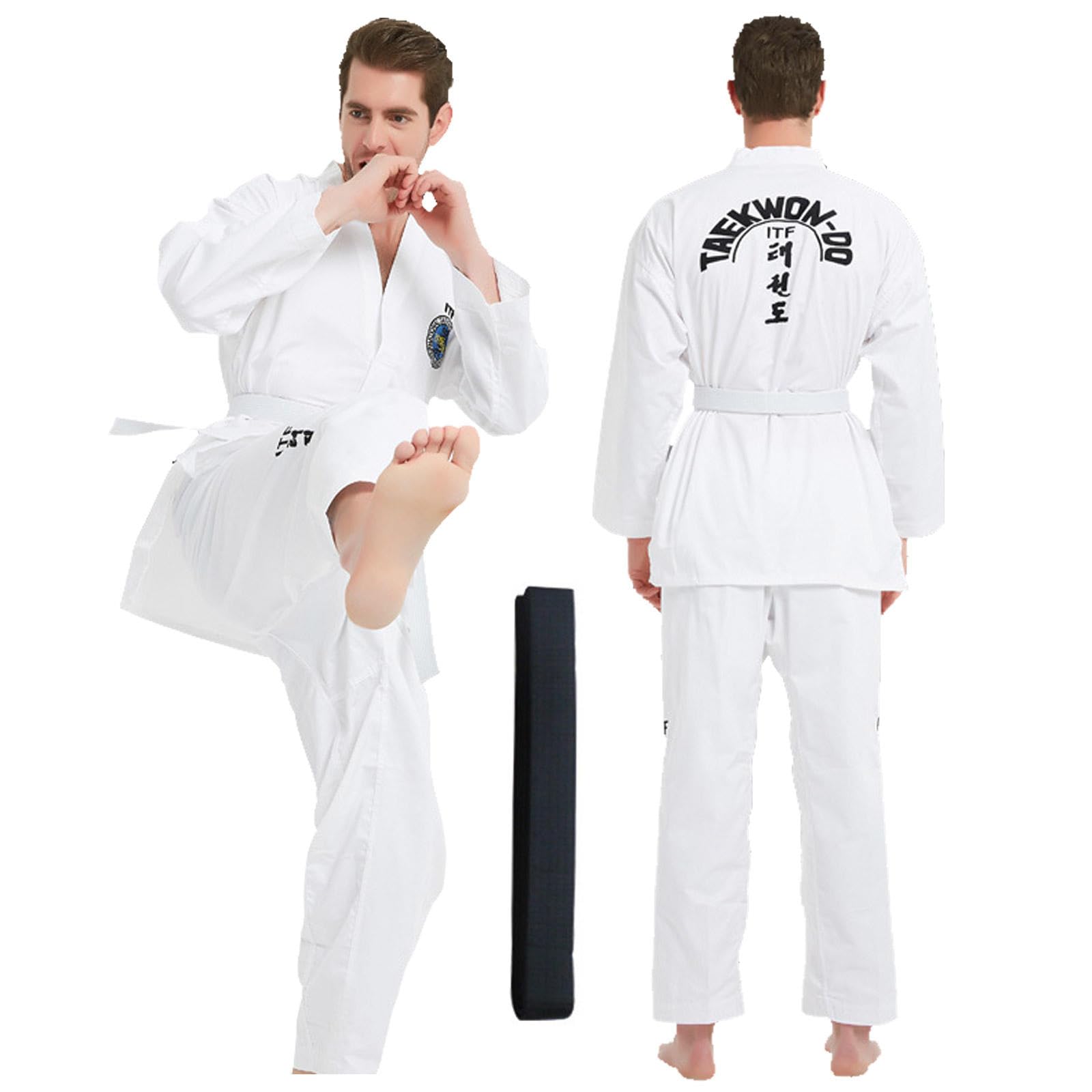 CHUIKUAJ Kimono Bambini Judo GI, ITF Kimono da Karate con Ricamo,in Misto Cotone e Poliestere, Uniforme Professionale per Allenamento e Competizioni - con Cintura,WhiteK-120