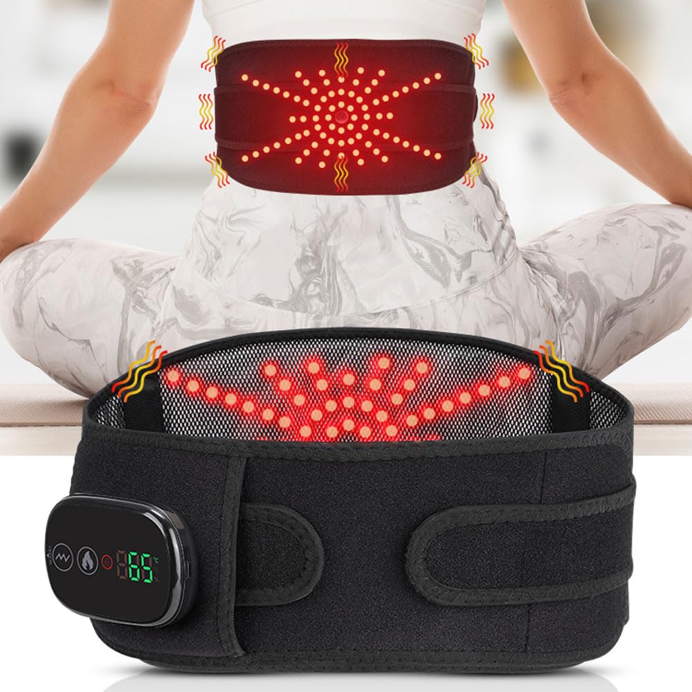 Cordless Massage Heating Pad for Back Lumbar Abdomen, 103 Red Light Beads, 3 Heat & 3 Vibration Modes, 5000mAh Battery, Waist Heated Brace Belt for Period Cramps