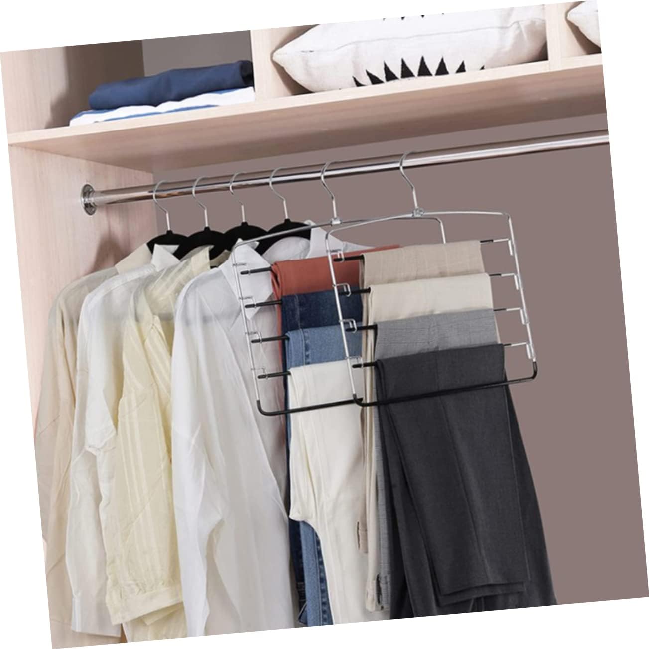 PRETYZOOM 3pcs Metal Pants Hangers Space-Saving Organizer for Trousers Jeans Skirts Construction with Non-Slip Design for Closet Storage Wardrobe Organization
