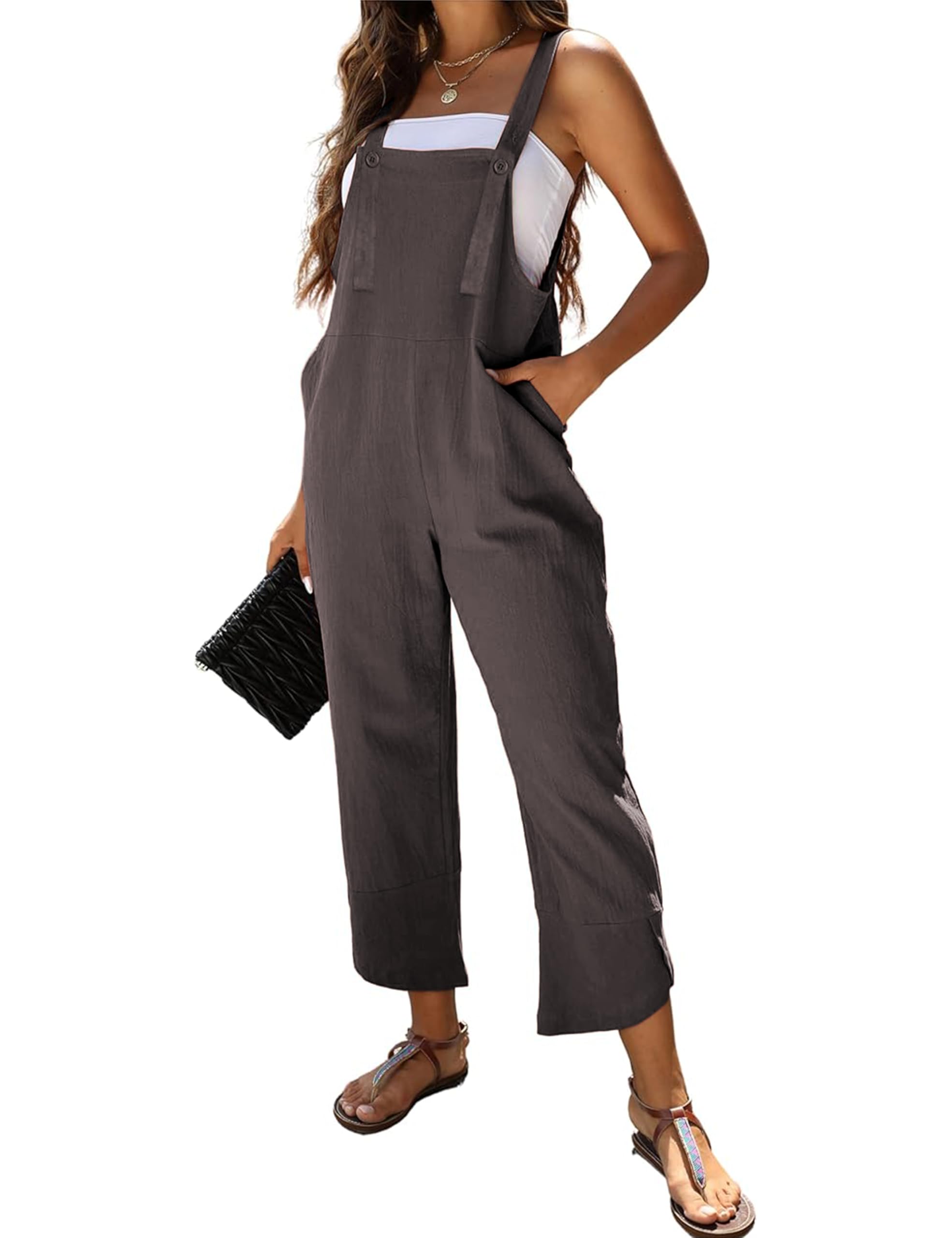 Omoone Women Sleeveless Straps Baggy Jumpsuit Overalls Casual Summer Bib Rompers Pockets