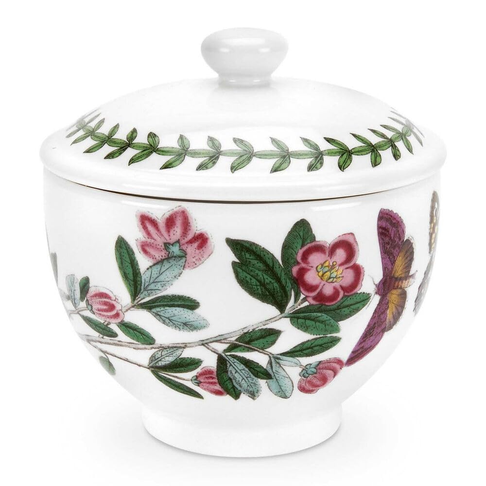 Portmeirion x Botanic Garden Covered Sugar Bowl - Floral Design Sugar Pot, Durable Earthenware, Dishwasher, Microwave & Freezer Safe, Suitable for Everyday Use
