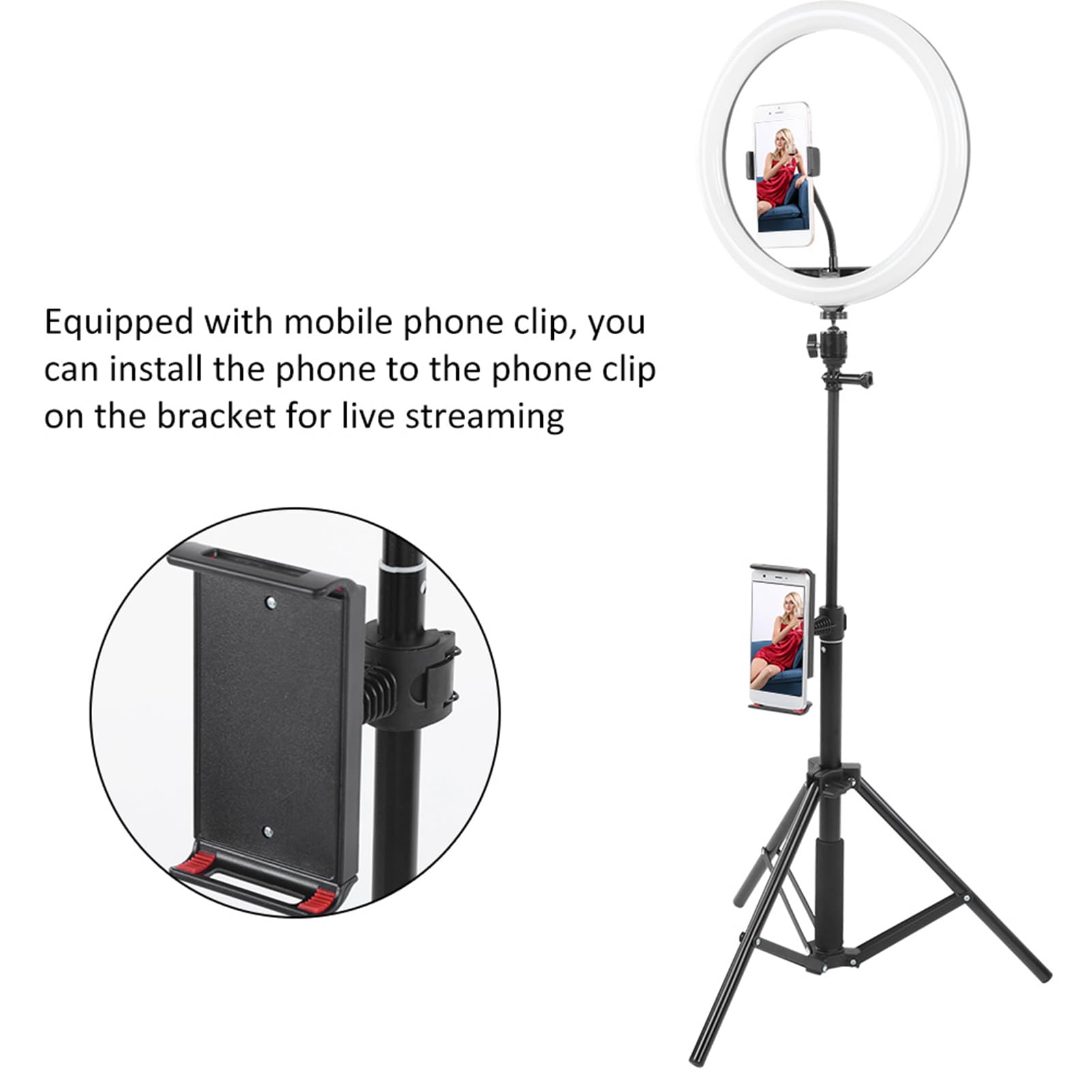 12-Zoll-dimmbares LED-Ringlicht mit Stativ, Fotografie-Fülllicht für Make-up und Video-Studio, 3 Farbtemperaturen, 10 Helligkeitsstufen, inklusive Handy- und Tablet-Halterung für