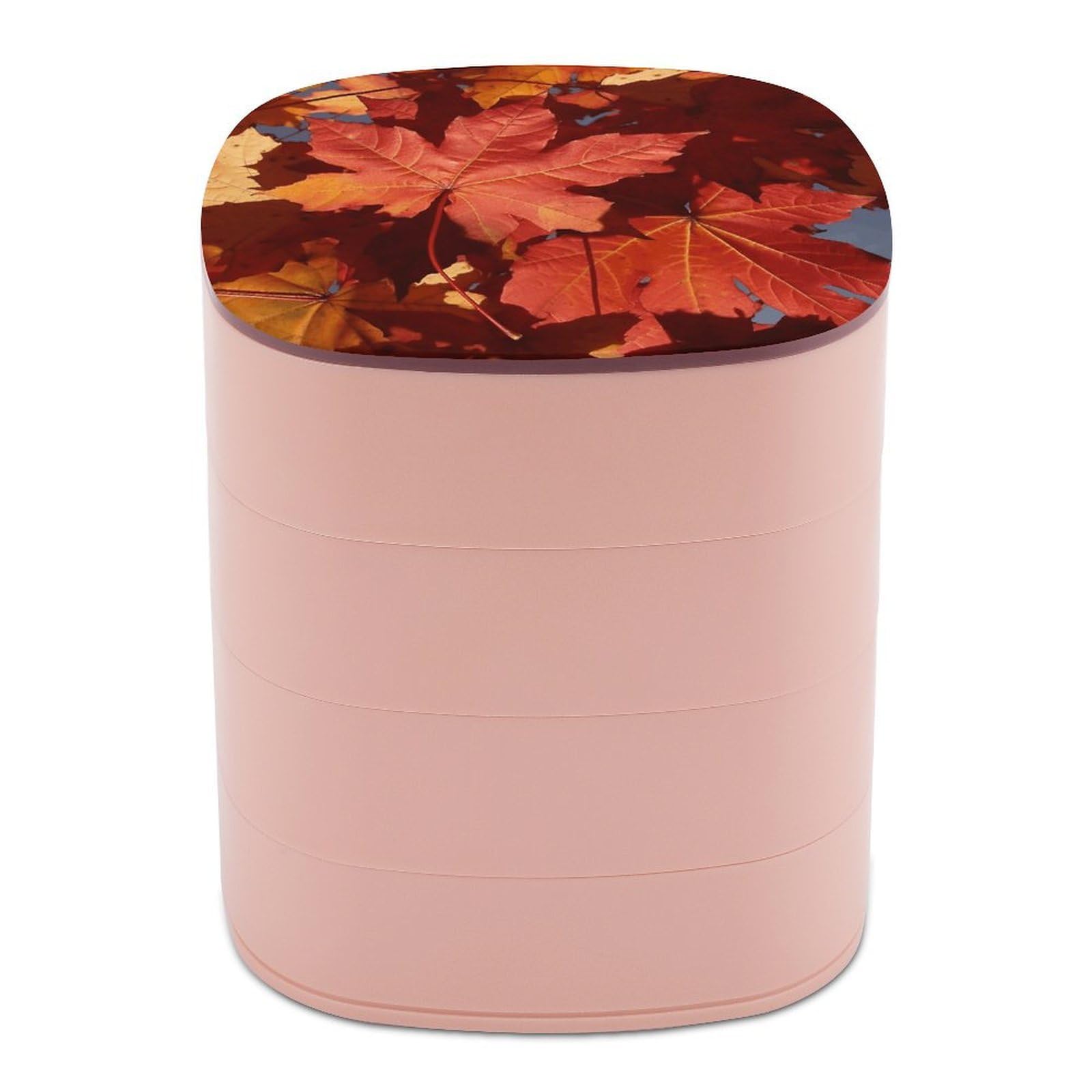 VstaDank Fall Maple Leafs Jewelry Box with Mirror Travel Small Jewelry Case for Women 4-Layer Rotatable Jewelry Organizer Storage Box Portable Jewelry Storage Case for Rings Earrings