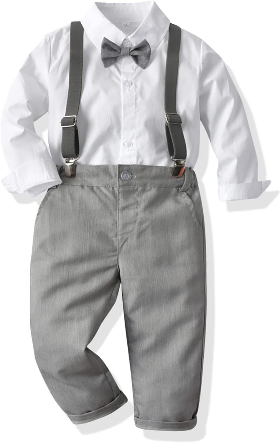Toddler Boy Suit Baby Boy Formal Outfit Set with Cotton Shirt Bow Tie Suspenders Pants for Wedding Birthday Party