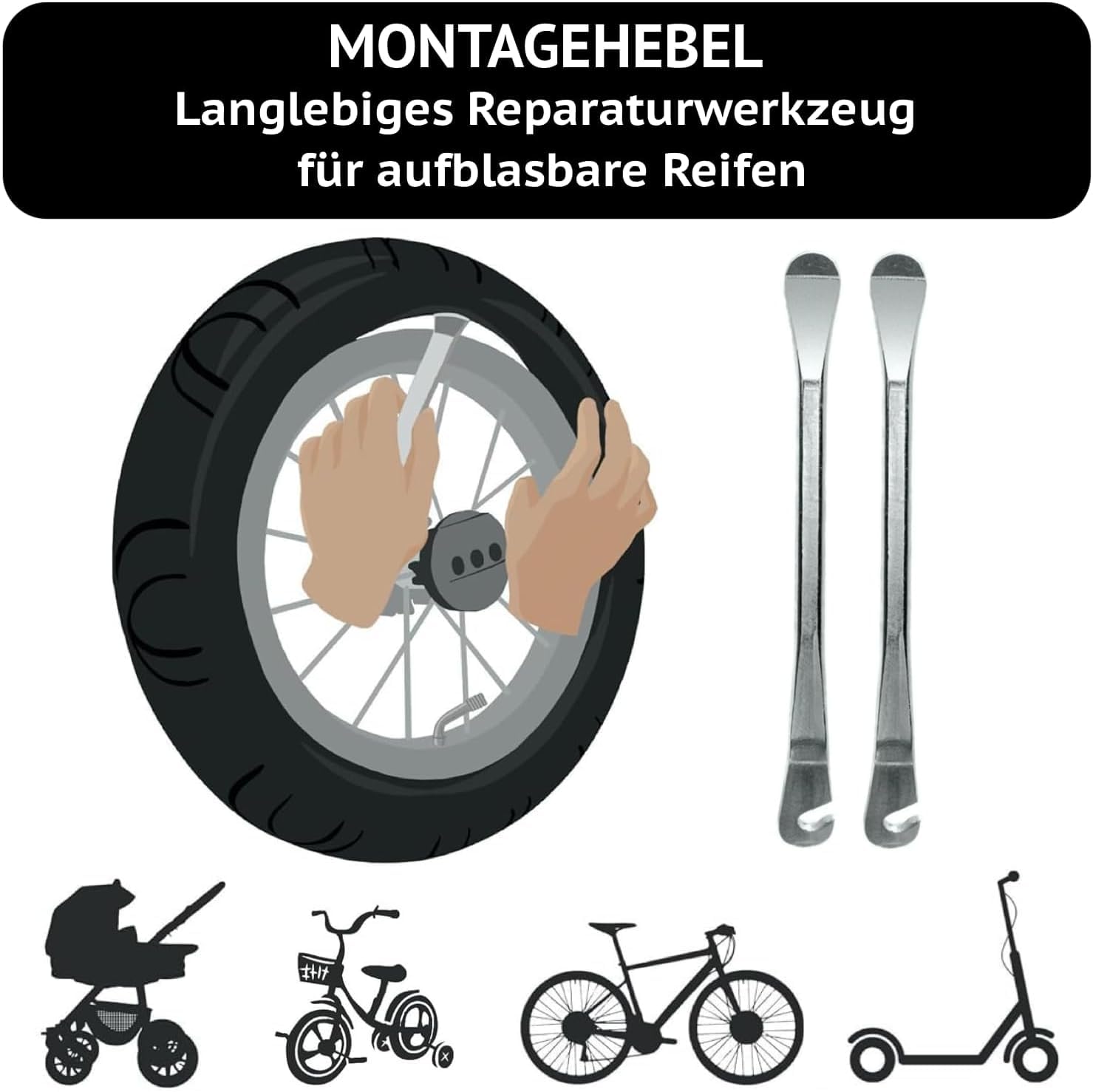 10 Zoll Reifen und Schlauch Set mit 45° AV-Winkelventil für Kinderwagen, Kinderfahrrad & E-Scooter inkl. 2 Montierhebel, Kompatibel mit Rädern: 10x2.0 (54-152), 10 x 2.125 (54-152), 10x2.5 (60-152)