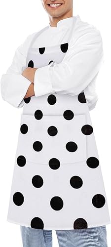 Miniatura 4 de Personalized Polka Dot Adult Apron, Kitchen Cooking Aprons for Woman Man, Adjustable Bib Apron with Pocket for Baking, BBQ Crafting Outdoors, Dining