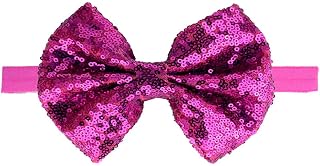 Baby Girl's Lovely Sequins Bowknot Headband Toddler Hairband for Photography Travel Party Festivals (Fuchsia, One Size)