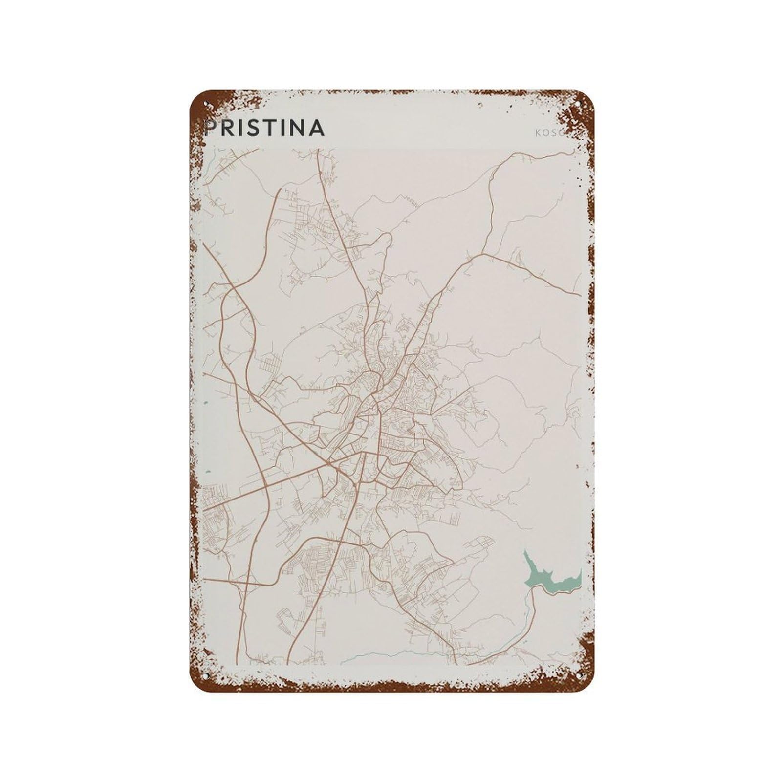 xiaoxiaoshen Pristina Map Kosovo Travel Gift Farmhouse Wall Decor Art Metal Tin Poster Modern Home Decor Art Home Bar Shop Decorations Vintage Sign 30x20cm