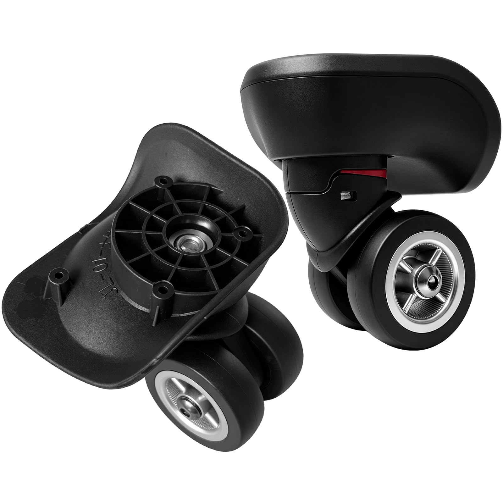 Ruote di ricambio per bagagli, confezione da 2, rotazione a 360°, 4 fori, riparazione valigia, Wheel002-L, Ruote Duel Spinner | Kit di ricambio per ruote per bagagli, con viti, ruote girevoli a 360° a doppia fila per valigia, carrello e borse da viaggio