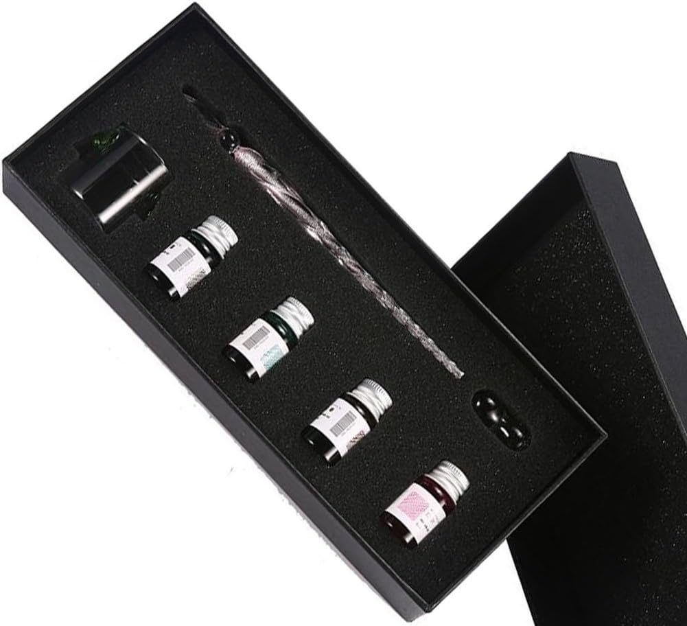Crystal Glass Dip Ink Pen Set, 4 PcsNon-Carbon Ink Signature Pen Creative Writing Tools Ink Gift Pen Vintage Handmade Dip Pen For Writing Art Decoration Four Color Available (Pink sets)