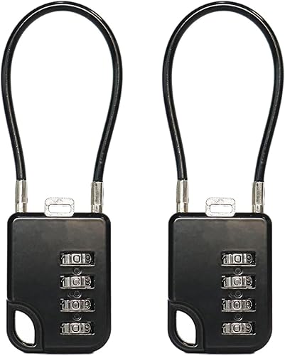 Miniatura 9 de Set of 2 4-Digit Combination Locks, Resettable Metal Padlocks with Steel Cable for Luggage, Gym Lockers, Travel & Storage (Red)