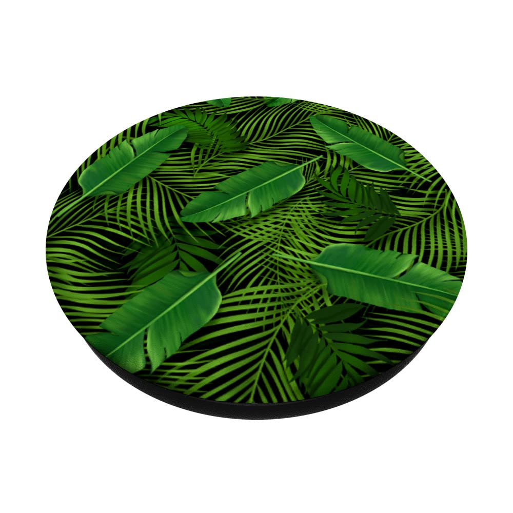 Green Tropical Palm Leaves PopSockets Swappable PopGrip, Black - Image 2