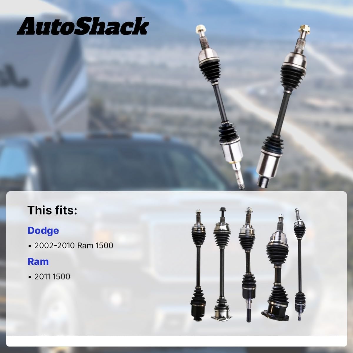 AutoShack Front CV Axle Shaft for Dodge & Ram, Ram 1500 2002-2010 1500 2011, RWD 4WD V6 3.7L V8 4.7L 5.7L 5.9L V10 8.3L, Left and Right, Pair