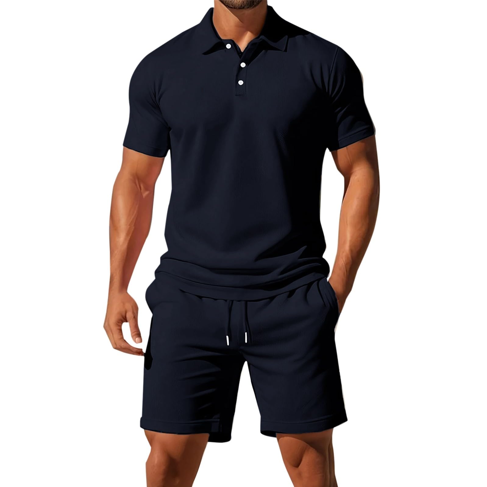MJGkhiy Tuta Uomo Completa Estiva Corta,2 Pezzi Tute da Ginnastica Polo Manica Corta e Pantaloncini Sportivi con Tasche Set Casual Leggero Traspirante Streetwear per Trekking Jogging Palestra Fitness