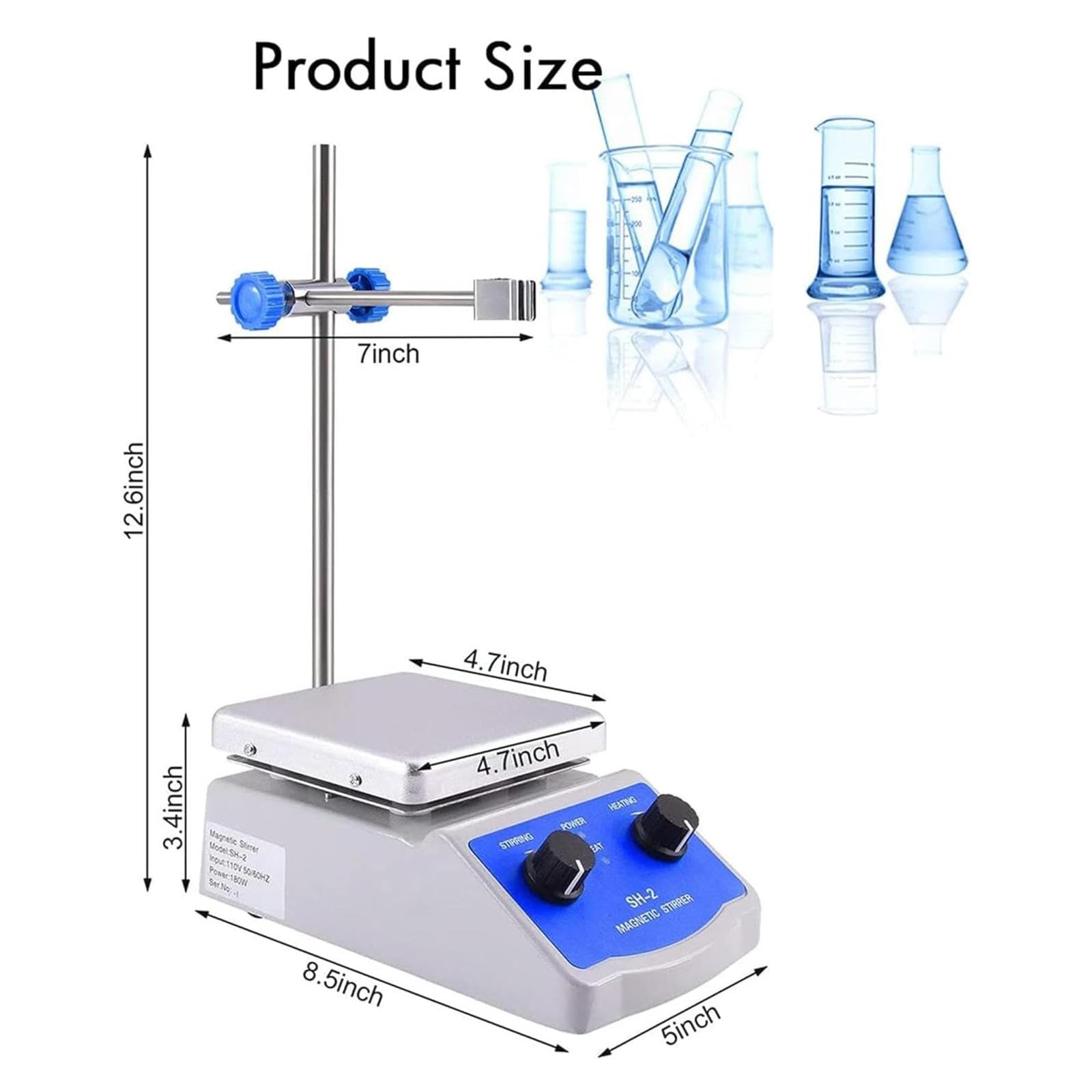 Agitador Magnético de Laboratorio, Placa Calefactora Magnética con Calefacción, Capacidad de Agitación de 1000 Ml, 1600 RPM, Agitador Magnético con Placa Calefactora para Laboratorio
