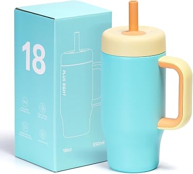 Stainless Steel Cups Spill Proof, 540ml/18oz Water Bottle with Twist Lids & Silicone Straw, Reusable Double Walled Water Bottle, Easy to CleanGreen, 540ml
