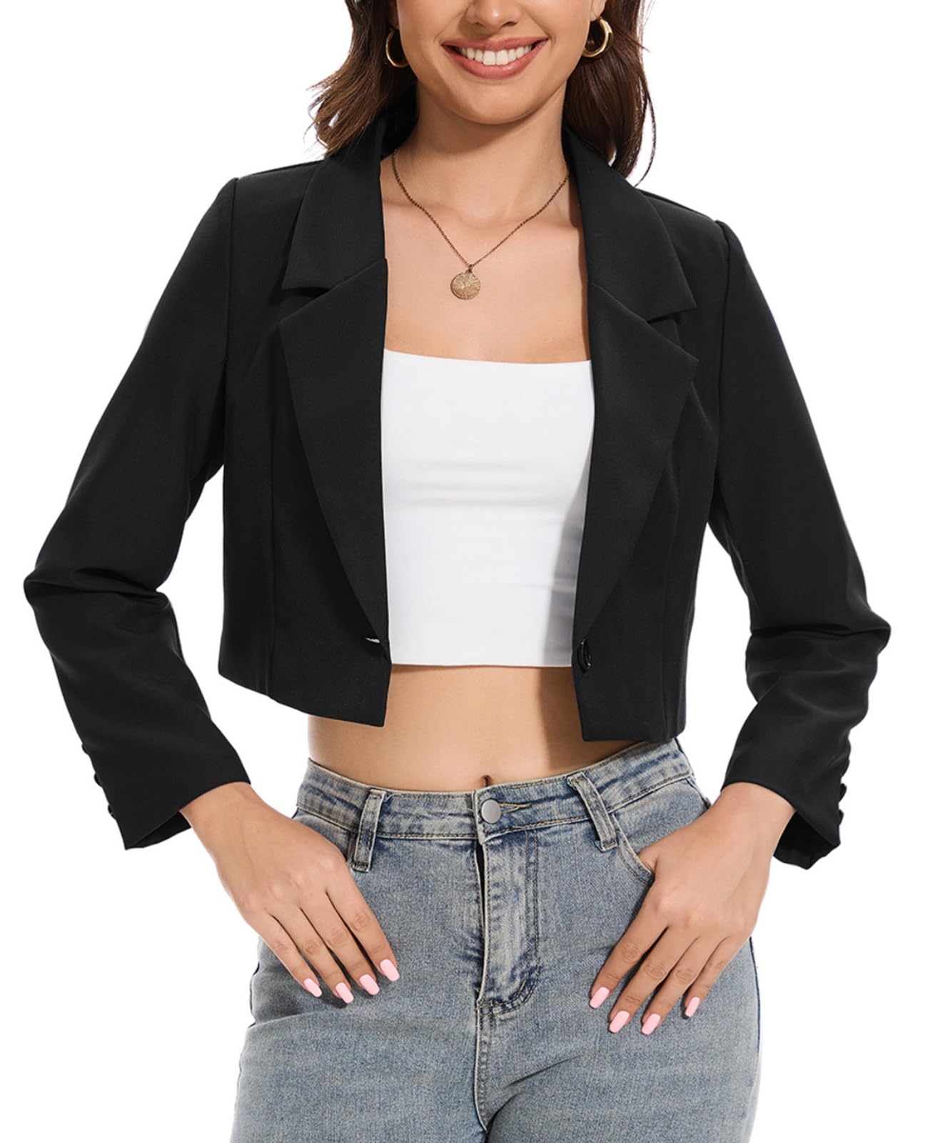 Womens Cropped Blazer Jacket 2025 Blazer Jackets Long Sleeve Lightweight Lapel Button Office Work Suit Jacket
