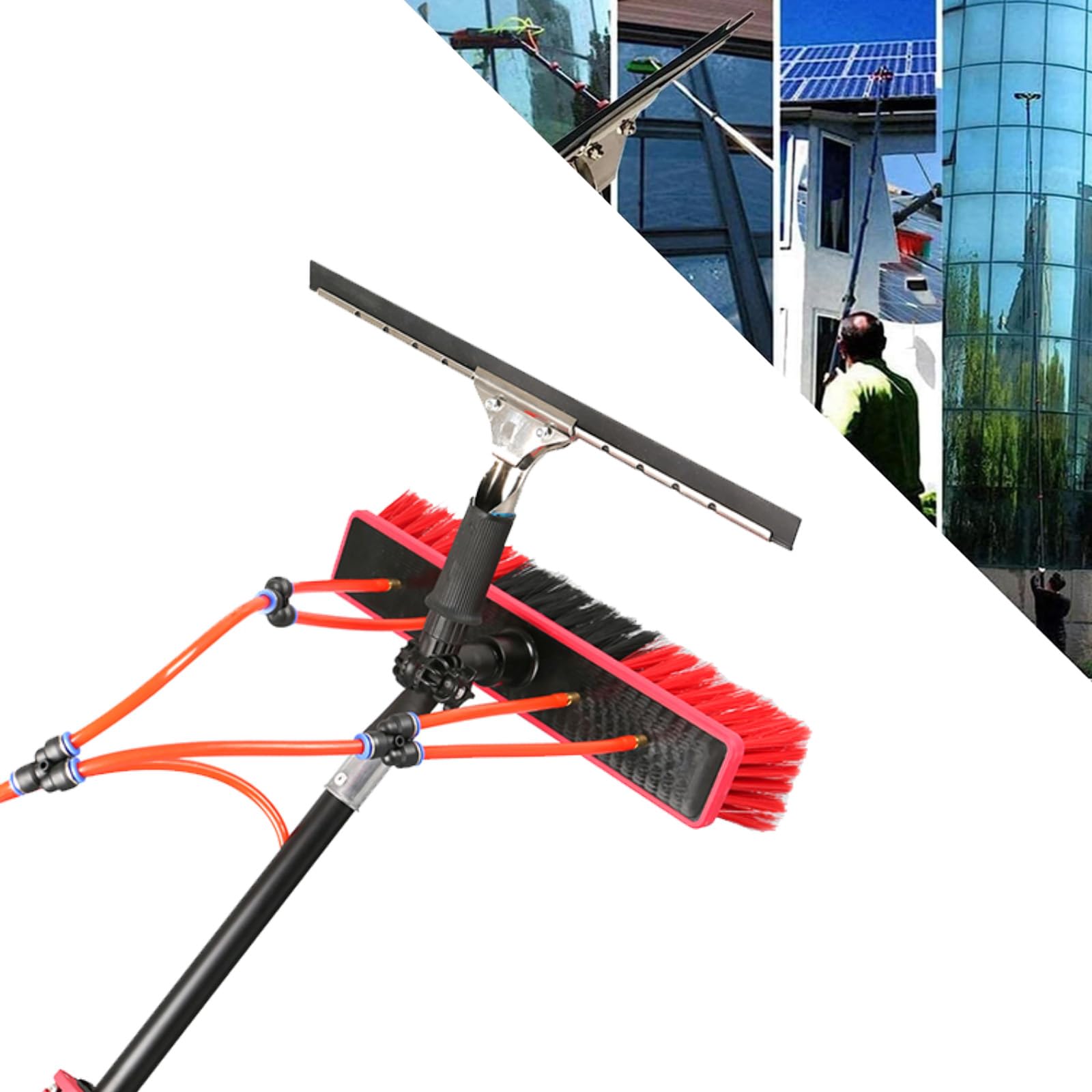 ASerZenith Solar Panel Window Cleaner Kit With Telescopic Pole Glass Brush Window Squeegee And 20M Water Pipe 55Cm Brush Head And 9.2M Pole Length For Effective Window Cleaning,55Cm Brush Head-3.6M