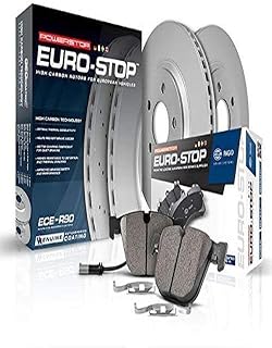Power Stop ESK7082 Euro-Stop Front Brake Kit- Coated Brake Rotors & Ceramic Brake Pads For A3, A3 Quattro, A3 Sportback e-tron, TT Quattro, GTI, Golf Alltrack, VW Passat, Taos [Model Specific]