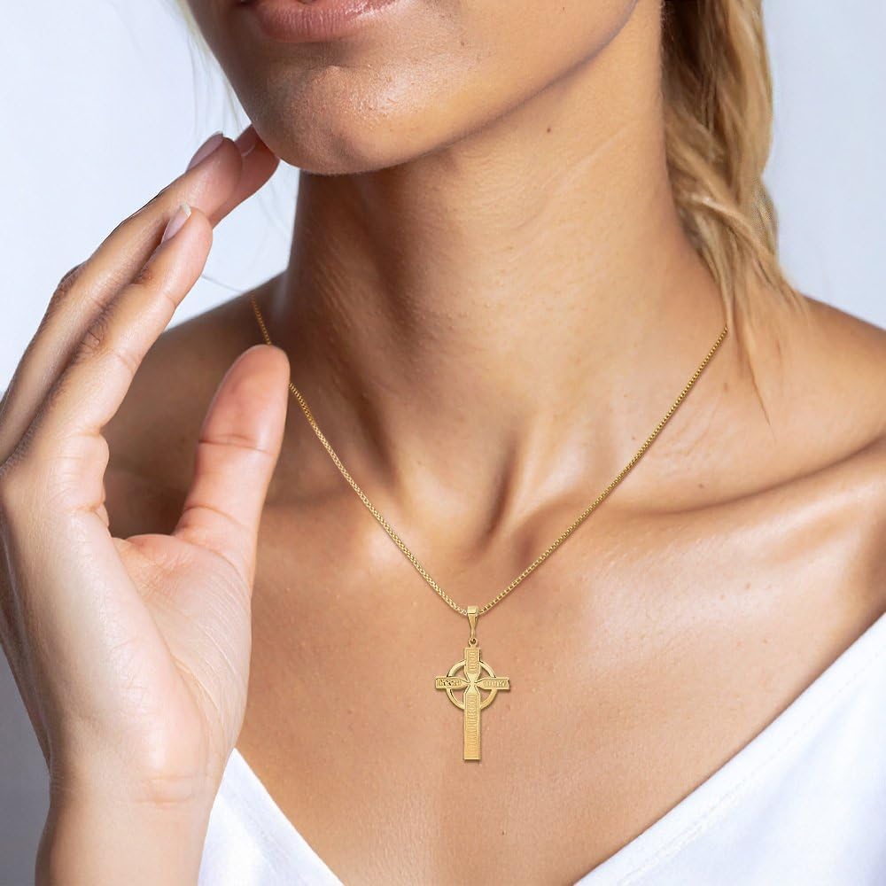 IceCarats 14K Solid Yellow Gold Extra Large Heart Celtic Claddagh Iona Cross Pendant Necklace 44mm 1 3/4 inch Polished, Textured For Her For Him